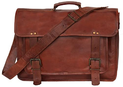 JAALD 46 cm echt Leder Laptoptasche Umhängetasche Schultertasche Kuriertasche FahrradTasche Schultasche Wasserdicht Vintage Herren Damen Geschenk XL Leather Messenger Bag