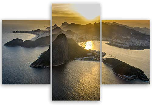 ge Bildet Bild auf Leinwand | Sonnenuntergang in Rio de Janeiro Bild - Brasilien in 90x59 cm mehrteilig als Wandbild | Wand-deko Dekoration Wohnung modern Bilder | 1276