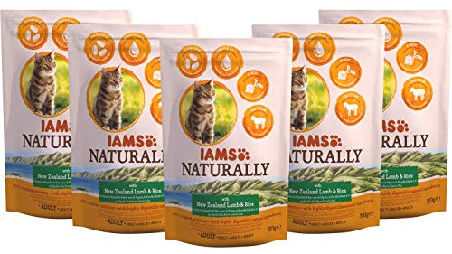 Iams Naturally Katze Lamm (Trockenfutter für erwachsene Katzen mit Lamm aus Neuseeland & Reis), 700 g Beutel, 5er Pack (5 x 700 g)