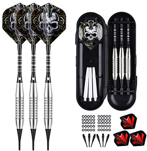 sanfeng Dartpfeile mit kunststoffspitze für elektronische dartscheibe 3 Stück, 18 Gramm E Dartpfeile Softdarts (16 Gramm Dart Pfeile), 6 Schwarz Shafts 6 Flights 50 Spitzen 50 Anti-Lose Gummiringe