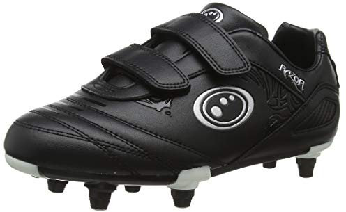 Optimum Junior Razor 6 Stud Football Boots - Flat Moulded Stud Outsole, Easy Fastening Astro Trainers - PU Leather, Flexible & Comfortable Fit Football Boots - Black/Silver, UK Child 4 37 EU