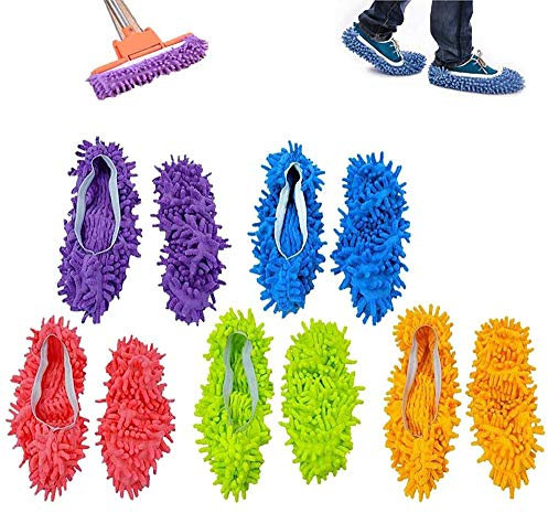 Zapatillas Mopa,5 Pairs Multifunction Microfiber Dust Mop Shoes Slippers Cleaning For Home, 5Colors