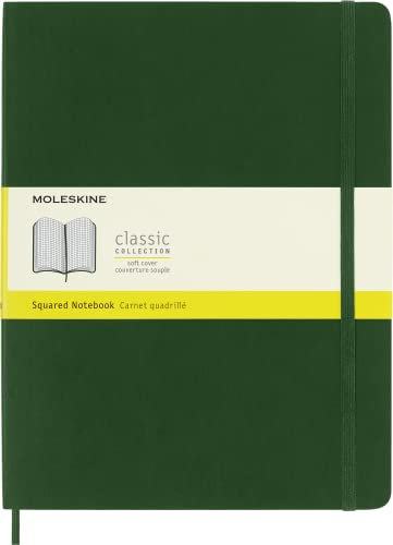Moleskine Klassisches Notizbuch, Kariertes Notizbuch, Weicher Einband und Elastischer Verschluss, Myrtegrün, XL Format 19 x 25 cm, 192 Seiten