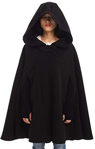 GRACEART Women's Hood Woolen Cape Cloak Wedding Thick Coat (Short Style (Black))