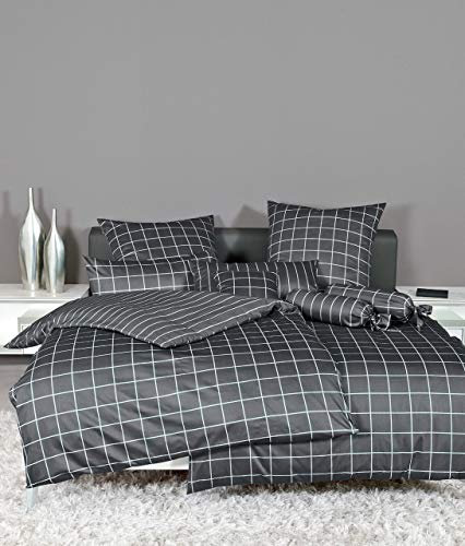 Janine Mako Satin Bettwäsche modernclassic 80 x 80 cm anthrazit Fb. 48