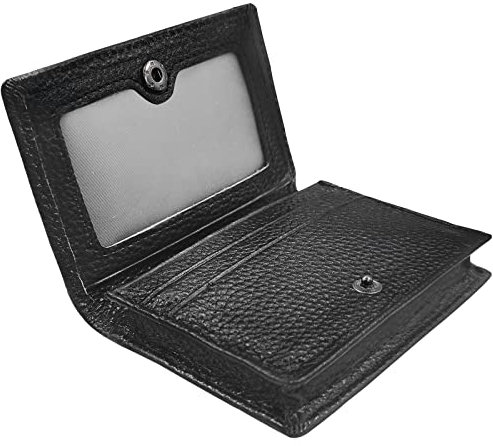 Outrip Visitenkartenetui aus echtem Leder, Kreditkartenetui mit Ausweisfenster, RFID-Blockierung (Black2)