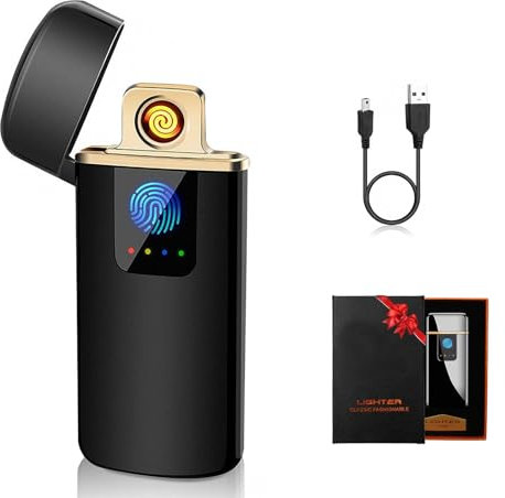 ASANMU Accendino Elettrico, Accendino USB Ricaricabile Antivento Elettronico USB Ricaricabile Accendino Indicatore della Batteria per Candele Cucina Barbecue, Regalo per la Festa del Papà,Lui/Lei,Uomo