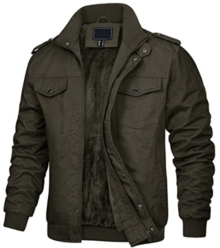 KEFITEVD Hommes Veste Polaire Cargo Chaude Vestes Militaires à Fermeture éclair Manteau Hiver,150# Armée Verte,M