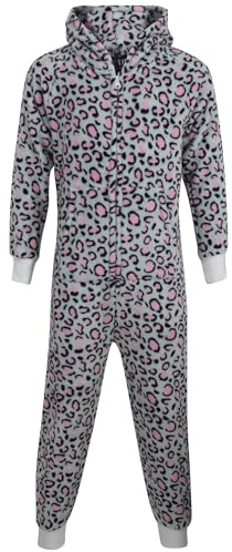 A2Z 4 Kids Animal Onesie for Kids Girls Boys Super Soft Costume Onesie - E.S Leopard Pink & Grey 5-6
