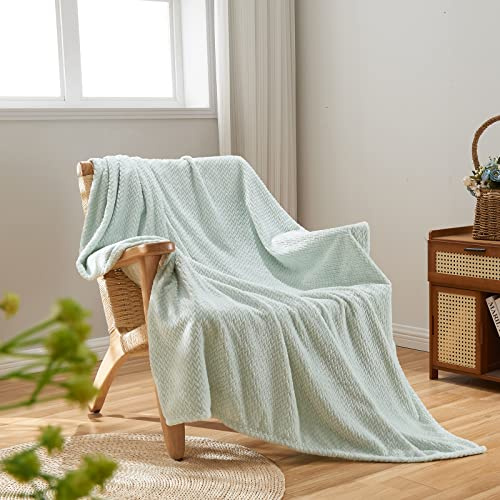 NEWCOSPLAY Flanell Decke Sofa Kuscheldecke Weizenohren Muster sofadecke Super weich und kuschelig Sofaüberwurf Minze-Wohndecke 130x150 cm als Tagesdecke