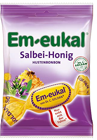 Em-eukal Salbei-Honig Hustenbonbon zuckerhaltig 75g – Feiner Salbeiextrakt, erlesener Akazienhonig und hochwertige ätherische Öle – Mit Vitamin C (1 x 75g)
