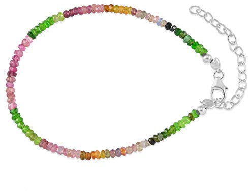 Vatslacreations Mehrfarbiges Turmalin-Perlenarmband | Armband mit kleinem Edelstein und zartem Ombre-Geburtsstein Oktober aus Sterlingsilber