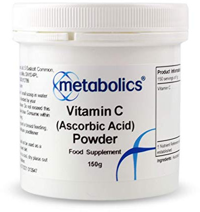 Vitamin C Powder by Metabolics | 1000mg Vitamin C Per Serving Providing 1250% NRV | Pot of 150g Providing 150 Servings Suitable for Vegans & Vegetarians- No Additives or Flowing Agents