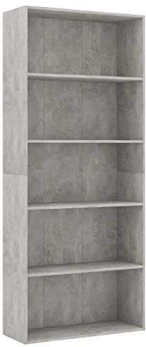 vidaXL Bücherregal 5 Fächer Standregal Aktenregal Wandregal Raumteiler Regal Raumtrenner Büroregal Mehrzweckregal Betongrau 80x30x189cm Holzwerkstoff