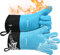 Loveuing Gants de Cuisine Silicone et Coton Double Couche Gants de BBQ résistants à la Chaleur/Gants de Cuisson/Gants de Four/Porte-casseroles de Cuisson, 1 Paire (Bleu, Allongé, Taille Unique)