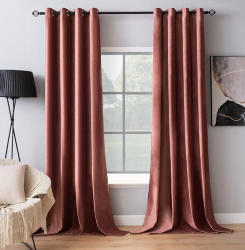 MIULEE Altrosa Samtvorhang mit Ösen, Wunderschön Weich Vorhänge Samt für Deko Schlafzimmer Wohnzimmer, 2 Stück Samt Gardinen Blickdicht Jedes 245 cm Hoch, Dicker Velvet Thermovorhang Winter
