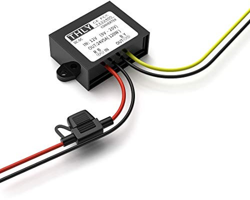 Da 12V a 24V Trasformatore, Convertitore DC DC 12 a 24V 5A 120W Convertitore da 12 a 24 Volt Con Fusibile Impermeabile, Step up DC DC per Carrello da per Carri a Motore (Accetta ingressi DC9-20V)
