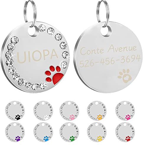Uiopa 2 Stück Hundemarke mit Gravur, Adressanhänger Hund Hundemarke Personalisiert Haustier ID Tag mit Schlüsselringe, Hundeanhänger mit Gravur für Kleine und Mittelgroße Hunde/Katzen (Rot)