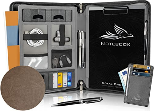 Royal Phoenix® Business Schreibmappe A4 'Eagle' - Hochwertige Dokumentenmappe mit Tablet Halterung - inkl. Kreditkartenetui + EXTRAS - Business Organizer aus hochwertigem Kunstleder Mokka