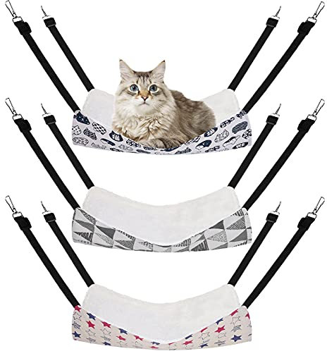 Tiibot 3 Stück wendbare hängende Katzenhängematte Bett warm hängende Haustierkäfig-Hängematte für kleine Tiere mit verstellbaren Riemen und Metallverschlüssen