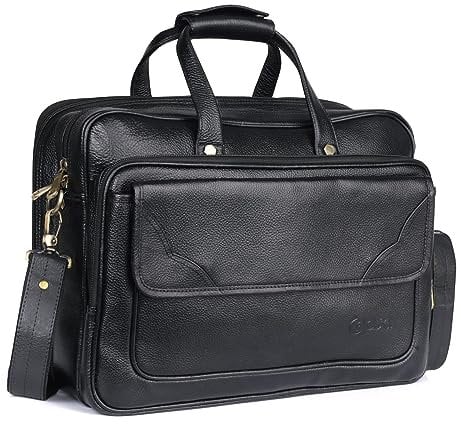 Gaja Genuine Leather Laptop Bag for Men and Women - Sleek Briefcase, Messenger, and Designer Satchel for Work, Travel, Business, School, and Office - Black