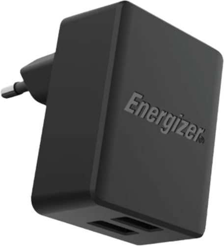 Energizer - Wandladegerät Dual USB-A 12 W/2,4 A – ohne Kabel – EU-Stecker – 2 USB-Ports – kompaktes Design – Schwarz