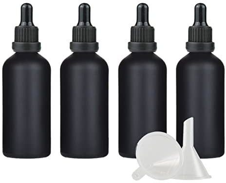 ZEOABSY 4 Pieces 100ml Empty Frosted Black Glass Dropper Bottles with Black Tamper-Proof Pipette for Essential Oil Aromatherapy Travel Cosmetics Storage Containers