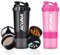 ACUNA Protein Shaker Bottle 600ml (PACK OF 2), 3 Layer Supplement & Pills Storage Cup- Secure Leakproof Protein Shake Mixer Bottle- Gym Supplement Shaker Bottle (Black - Pink)