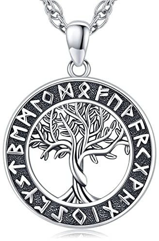 Wikinger Lebensbaum Kette 925 Sterling Silber Baum des Lebens Halskette Herren Rune Anhänger Amulett Nordische Viking Schmuck Geschenke für Herren Damen Mann
