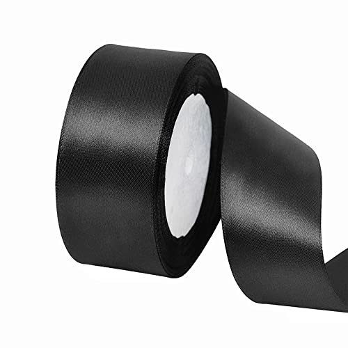 POPOYU Satinband Schwarz 40mm, 23 Meters Dekoration Geschenkband Fein Schleifenband, Stoffband für Luftballons, Hochzeit, Taufe und Geburtstag Geschenke Der Valentinstag Verpackung von Geschenken