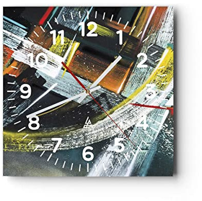 Modern Wanduhr Abstraktion Graffiti Bunt 40x40cm Quadrat Groß Wand Uhr Glas Analog Zimmeruhren Küche Büro Wohnzimmer Glasuhr Wall Clock Dekoration Design Wanddekoration Küchenuhr C4AC40x40-4157