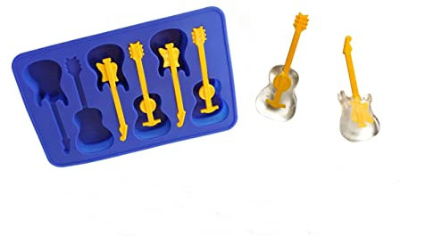 Winkee Rocks - Rockin' Gitarren Eiswürfelform | Eiswürfelbehälter in Gitarrenform mit Stiel | Multi Ice Cube Form Guitar Style | Eiswürfelform Silikon | Geschenk an Weihnachten, Geburtstag Dunkelblau