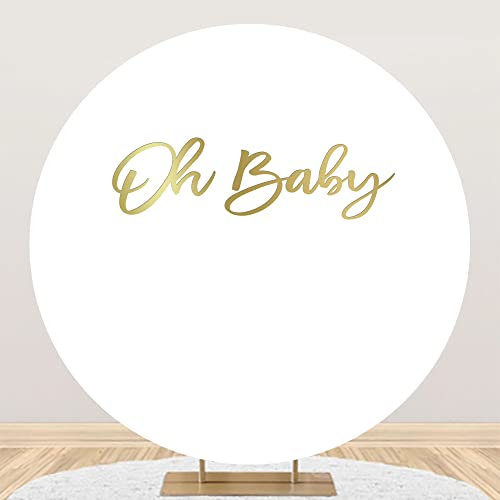Renaiss 1.8m Runder Hintergrund aus Polyester für Babyparty Gold Weiß Fotografie Hintergrund Neugeborenes Geburtstag Party Dekoration Kuchen Tisch Banner Fotostudio Requisiten