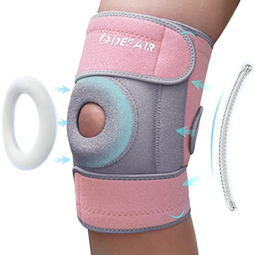 Kniebandage Damen Sport, Knie Bandage mit klettverschluss für Meniskus Arthrose Knieschmerzen Knierelief, Kompressionsbandage Knee Support für kraftsport, Kniestützer mit 4 Stabilisator & 3 Riemen