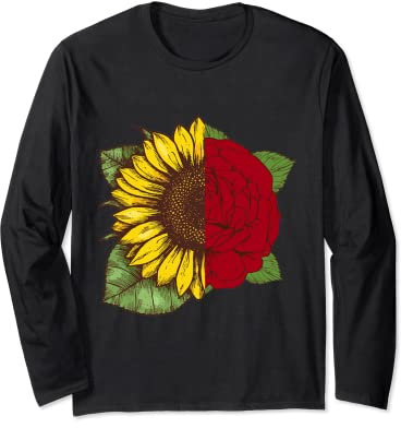 Sunflower Mixed Roses T-Shirt Geschenk Damen Langarmshirt