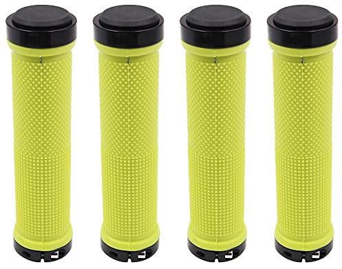 ANCLLO 2 Paar Gerade Fahrradgriffe, Double Lock On Locking Mountainbike Lenker Anti-Rutsch-Gummigriffe für Radfahren Mountainbike Rennrad MTB BMX Faltrad - Gelb