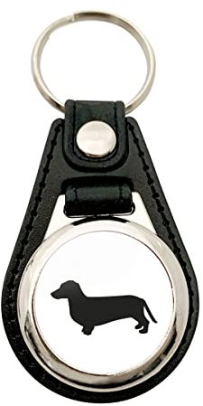 Huuraa Anhänger Dackel Silhouette Geschenk Metall mit Kunstleder Einkaufswagenlöser Dackel Präsent