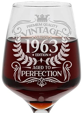 Always Looking Good 62nd Birthday Gift Vintage 1963 Aged to Perfection Engraved Large Wine Glass Present for 62 Year Old Etched 400ml Wine Glass
