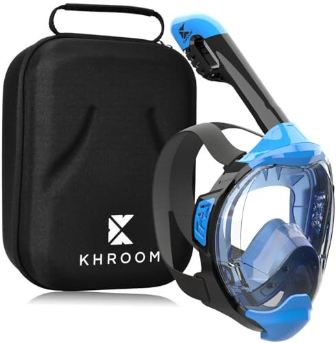 Khroom Schnorchelmaske Erwachsene & Kinder ab 3 Jahre | CO2 sicher | Vollgesichtsmaske mit Easy-Breath System | Schnorchelset Alternative | Seaview Y Tauchmaske Erwachsene / Kinder (L/XL Blau+Case)