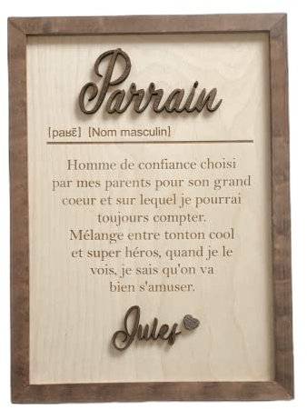 Cadre parrain avec un texte sur le rôle du parrain signé par la filleule ou le filleul personnalisable avec le prénom du bébé ou de l'enfant idée cadeau de naissance cadeau de baptême
