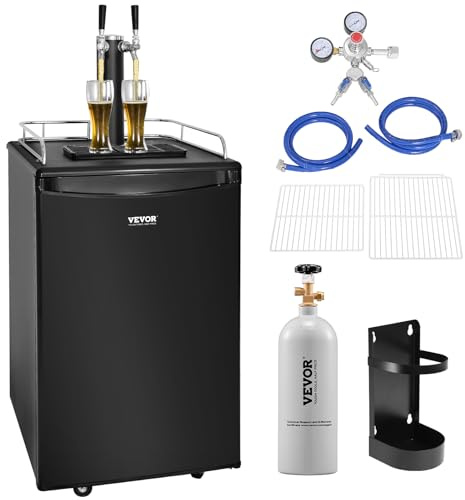 VEVOR Beer Kegerator, Dual Tap Commercial Draft Beer Dispenser for D system, Full Size Keg Refrigerator with 5lbs CO2 Tank, Hold 2 Sixth / 2 Ball lock keg, Black