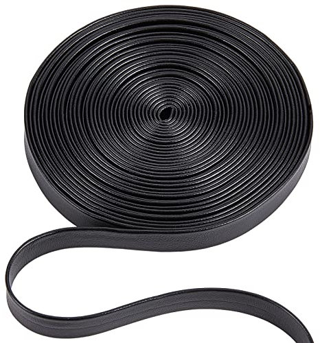 GORGECRAFT 5m Umklappbare Lederstreifen Lederbesatzband Schwarzes Genarbtes Litschi-Kunstlederimitatband 10mm Breite Flache Lederkordelschnur Für Heimwerker Nähen Säumen Basteln Schmuckherstellung