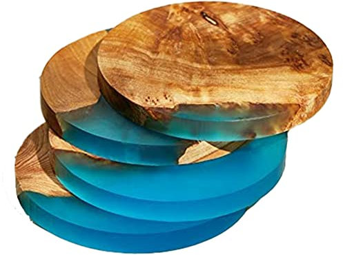 FYOBOT 4Er-Pack Holzuntersetzer mit Epoxidharz, Bar-Untersetzer für GeträNke, Moderne Untersetzer für Bar, KüChe, Zuhause, Wohnung