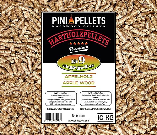 PINI Grillpellets № 9 Apfel 10 kg BBQ Hartholzpellets zum Grillen Räuchern Smoken