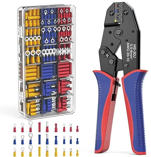Pinza Crimpatrice con 800 pezzi di Terminali Elettrici- Pinze a Crimpare per [0,5-4mm²/22-10 AWG], Crimpatrice Capicorda Connettori ideali per progetti elettrici