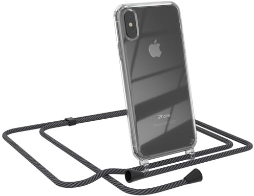 EAZY CASE - Handytasche zum Umhängen - kompatibel mit iPhone XS Max, Handyhülle mit Band, Transparent Kameraschutz und Bildschirmschutz, Handy Lanyard in Schwarz/Anthrazit mit Clips Schwarz