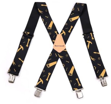 Barnwell Black Tool Trouser Braces Suspenders Heavy Duty Metal Clips 50mm Wide Adjustable Elastic Work Hammer Screwdriver Saw