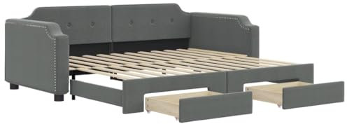 vidaXL Tagesbett, Ausziehbar Schlafsofa mit Schubladen Matratzen, Bettsofa Gästebett für Schlafzimmer Wohnzimmer, Sofa Bett Ausziehbett, Dunkelgrau 90x200 cm Stoff