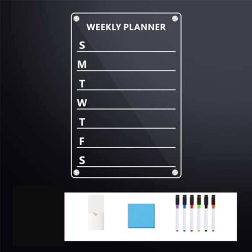 rflaueo 1pc 20 * 30cm Magnetic Weekly Planner for Fridge Acrylic Dry Erase Board Calendar for Fridge for Menu Memo Home Kitchen(U132-1)