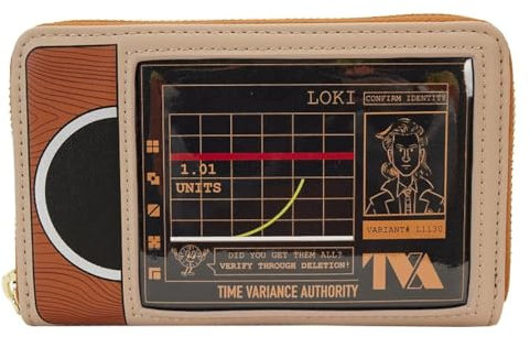 Loungefly Braun Retro Geldbörse mit Reißverschluss, Einfarbig, Cartoon, Kunstleder, Damen, Wallet, 2 Abteilungen, 5 Taschen, Perimeter Zipper, Applique Decoration